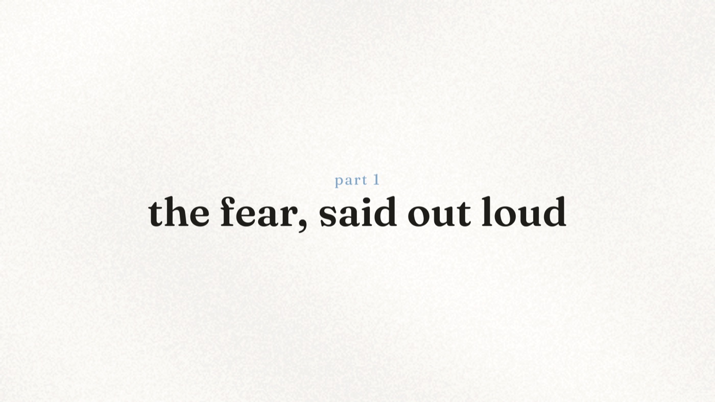 Chapter card reading 'part 1, the fear, said out loud'
