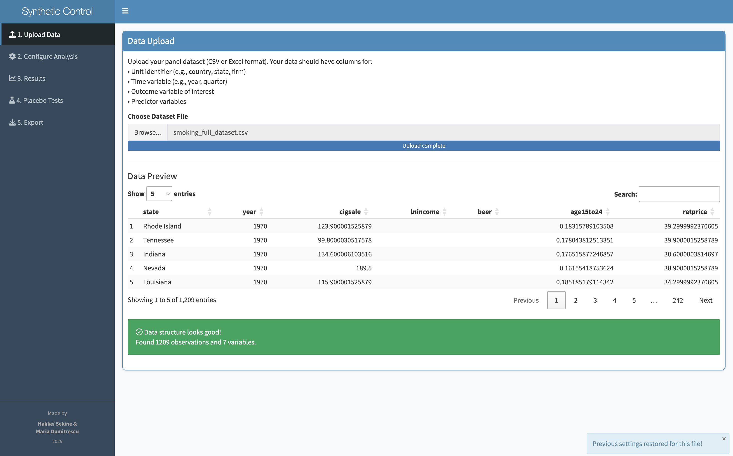 Data uploaded and previewed