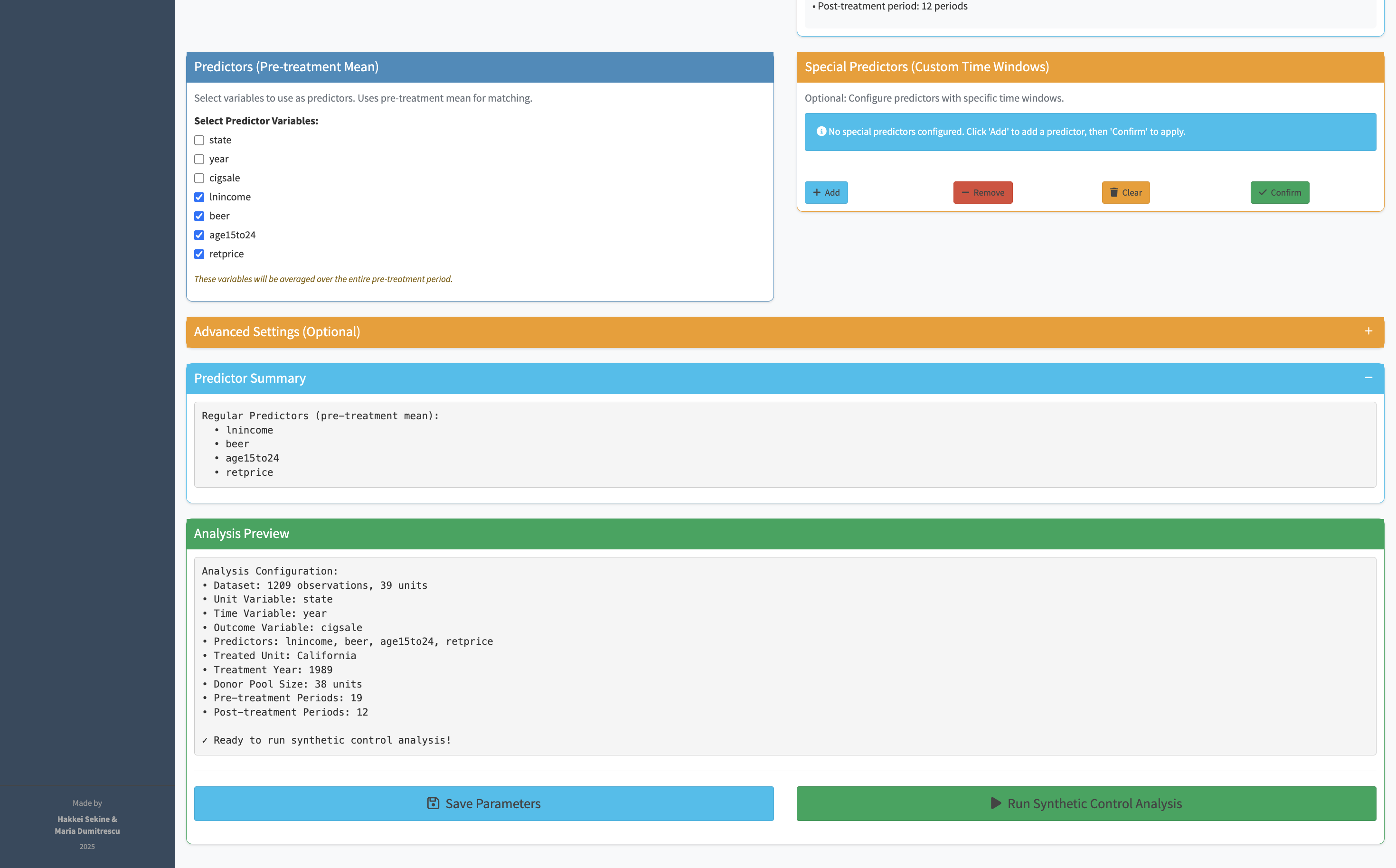 Run synth and save parameters panel