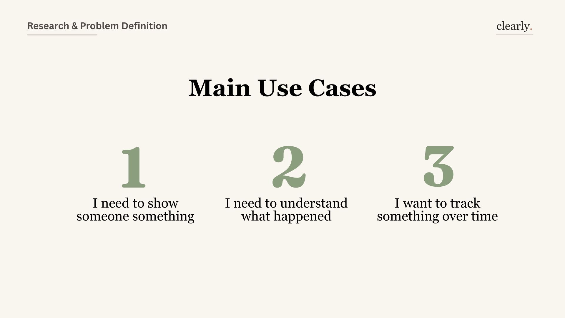 Main use cases: show, understand, track