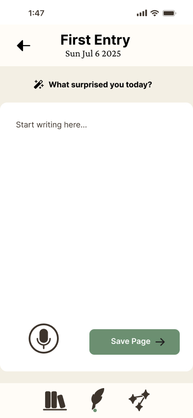 Final wireframe of the first entry flow with guided prompts