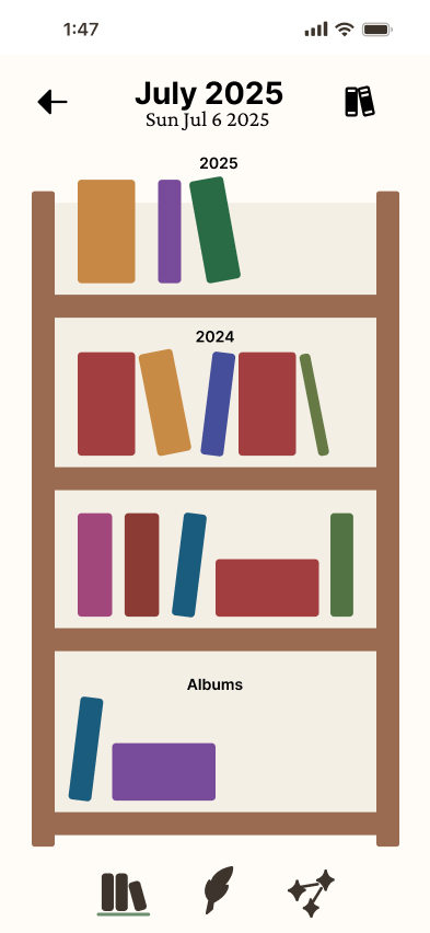 Final wireframe of the library view showing collected entries