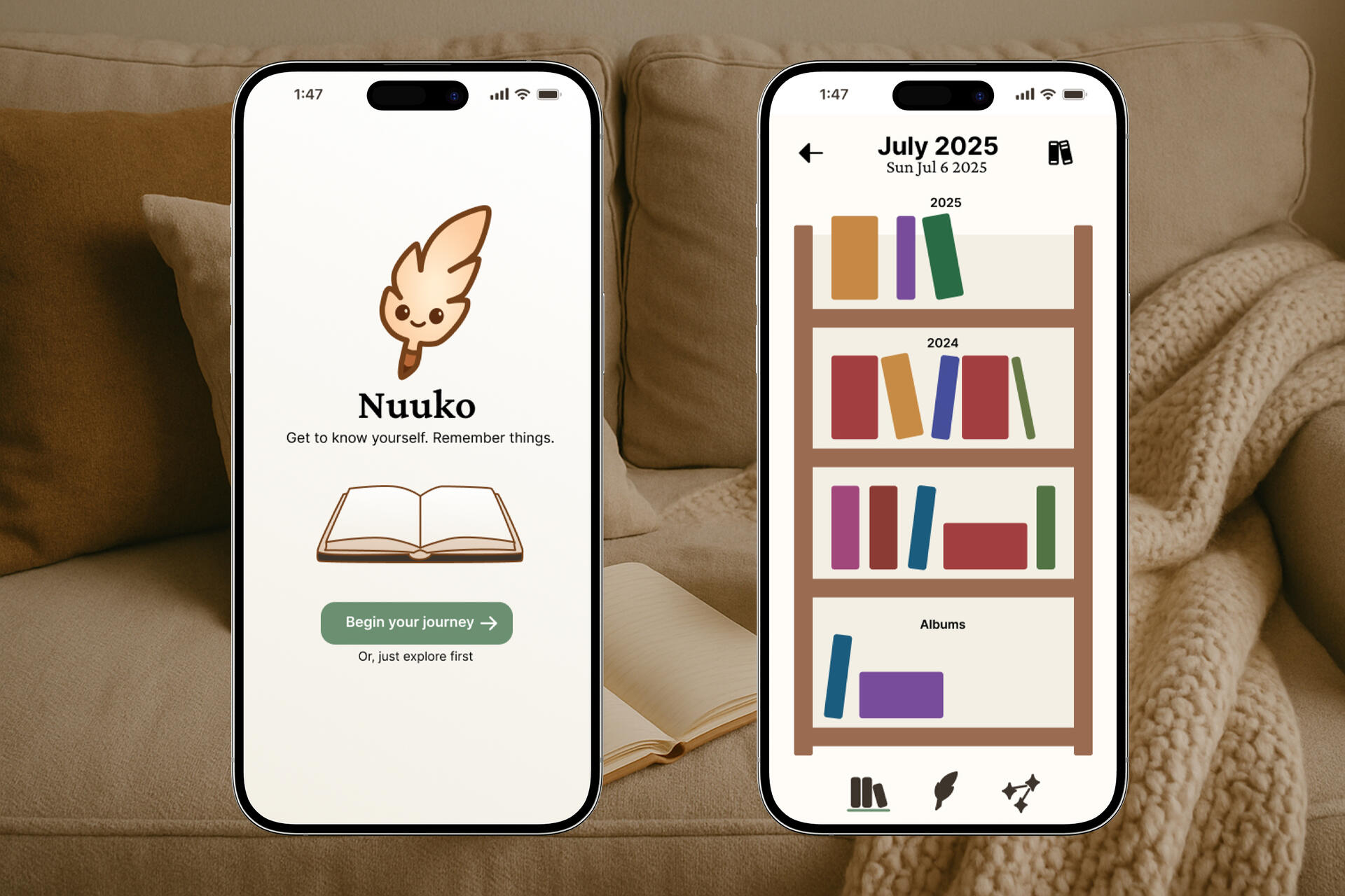 Final app design showing first page and library