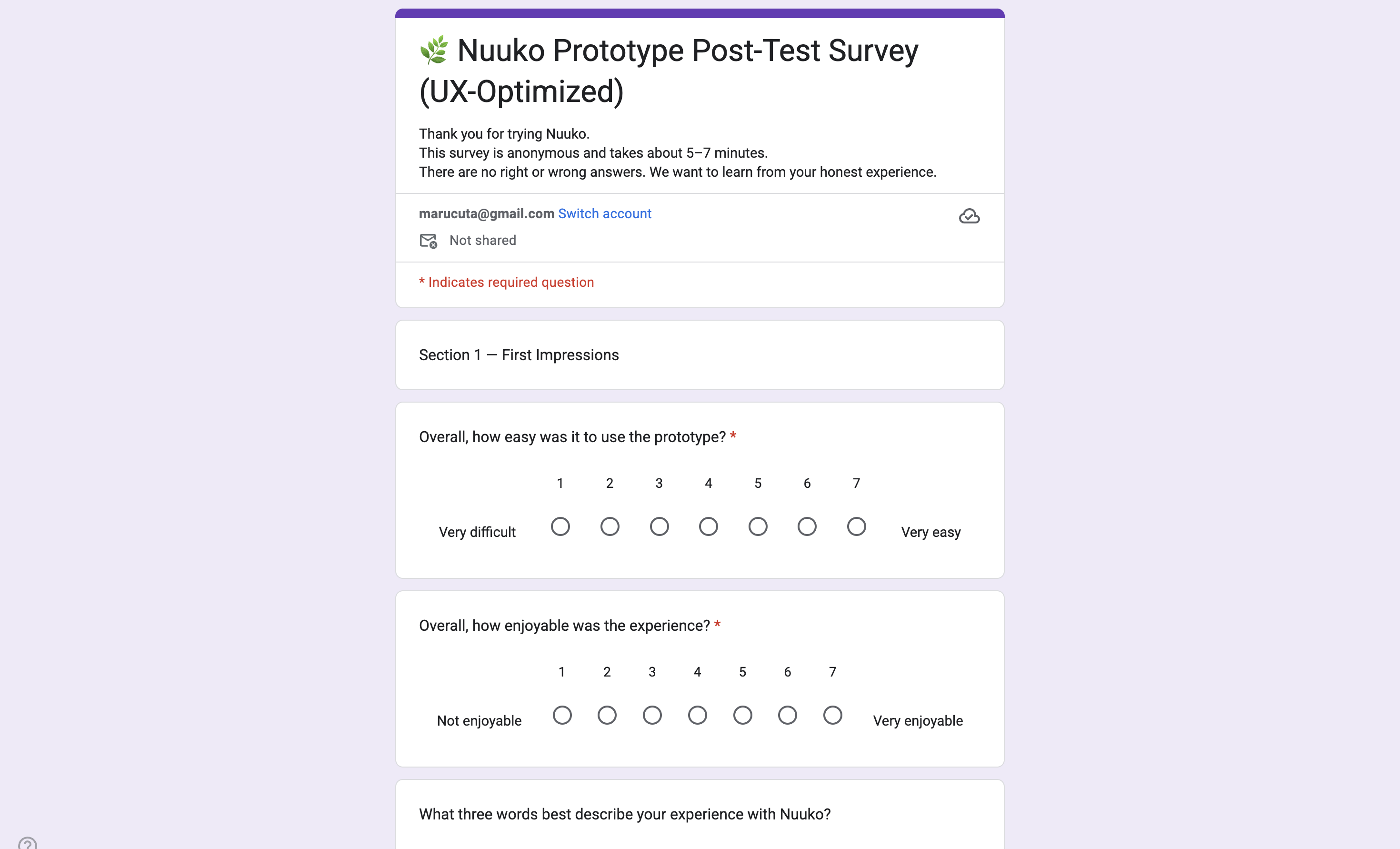 User testing survey results